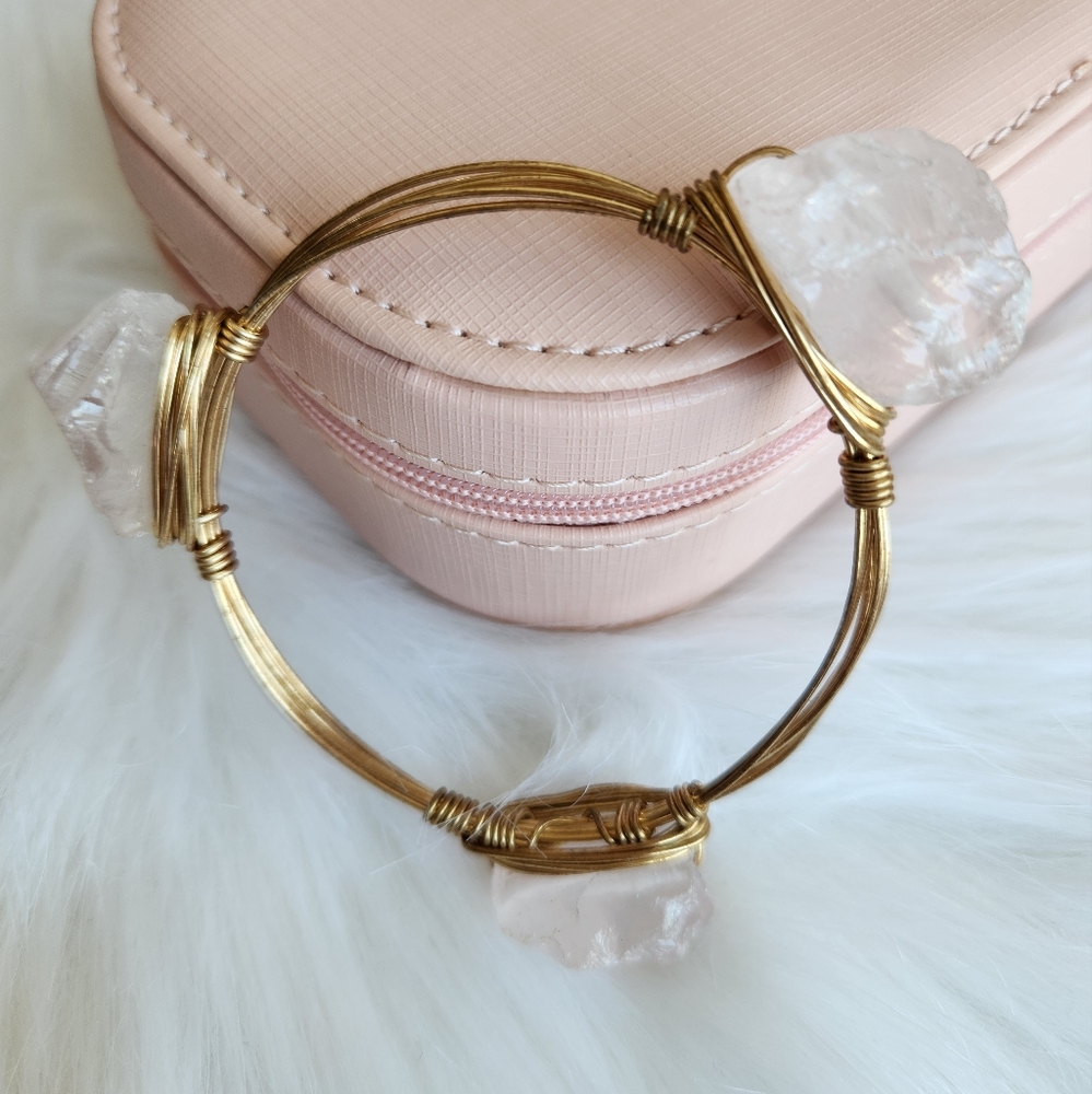 Gold wire wrapped crystal bangle bracelet
